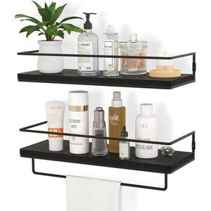 Floating Shelves for Wall Set of 2,Wall Mounted Storage Shelves with Black Metal